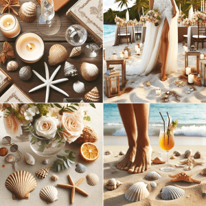 Relaxed beach wedding with guests in casual attire, ocean-inspired décor, and a barefoot ceremony on sandy shores.