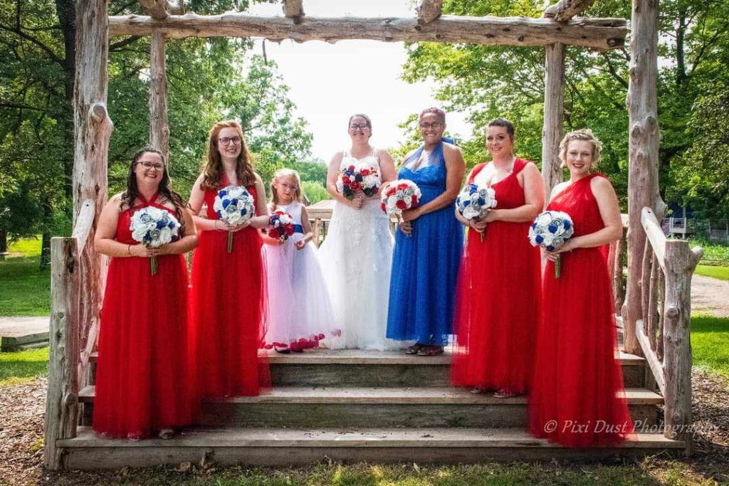 Bridesmaids and Jennifer and Jason's wedding. bridesmaid dresses