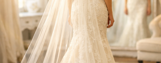 Detail shot of intricate lace bridal fabric