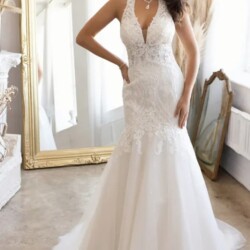 Drop Waist Halter spotlight bridal wedding dresses
