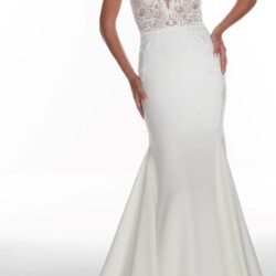 Lace top deep v fitted spotlight bridal wedding dresses